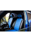 Модельные авточехлы для Chevrolet Aveo (2003-2012) из экокожи Premium, черный+синий