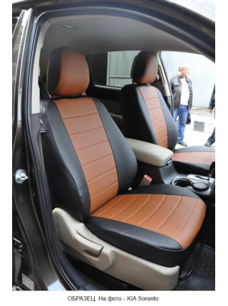 Модельные авточехлы для Toyota Matrix из экокожи Premium, черный+коричневый