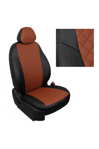 Модельные авточехлы для Chevrolet Cobalt из экокожи Premium 3D ромб, черный+коричневый