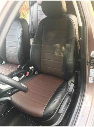 Модельные авточехлы для Volkswagen Touareg (2002-2010) из экокожи Premium, черный+шоколад