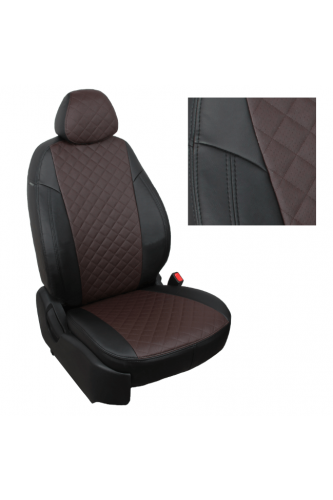 Модельные авточехлы для Chevrolet Cobalt из экокожи Premium 3D ромб, черный+шоколад
