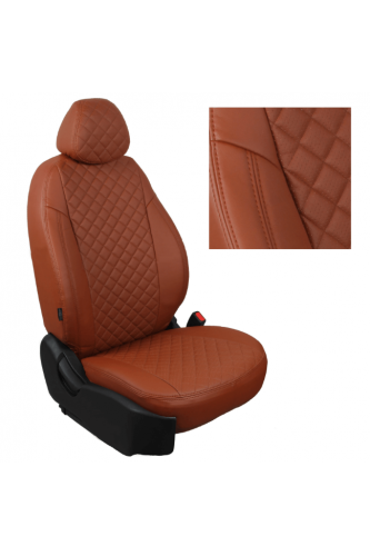 Модельные авточехлы для Chevrolet Cobalt из экокожи Premium 3D ромб, коричневый