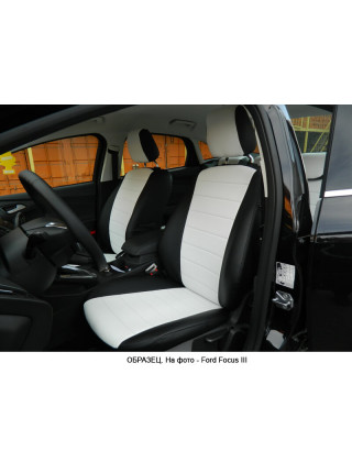 Модельные авточехлы для Toyota Matrix из экокожи Premium, черный+белый